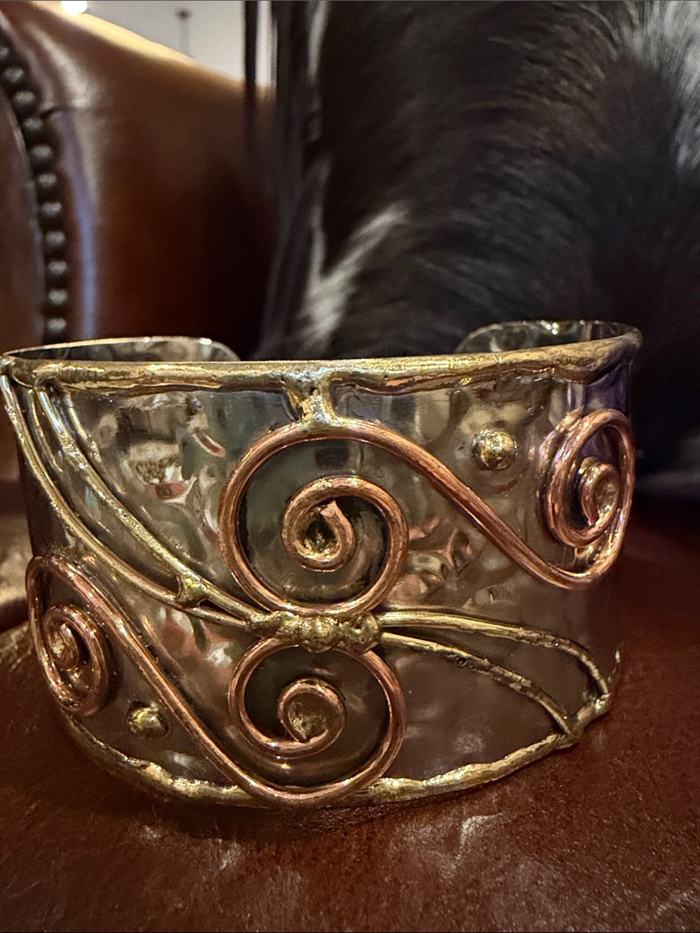 Ornate Swirl Metal Cuff Bracelet in Mixed Metallics